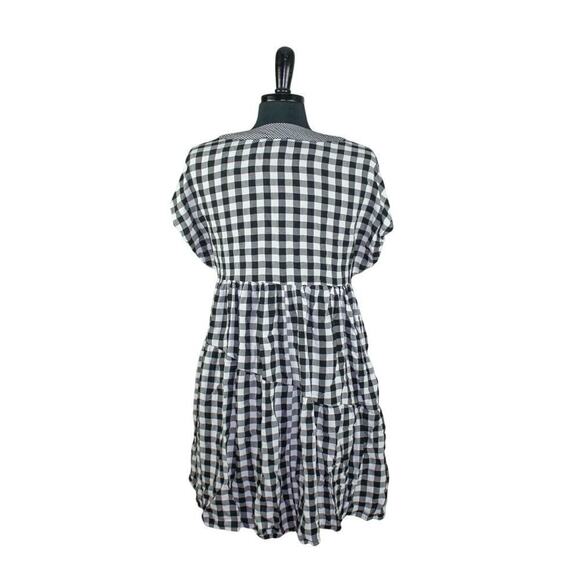 Luxology Gingham Babydoll Dress Black White Checked Empire Waist S - Picture 2 of 4